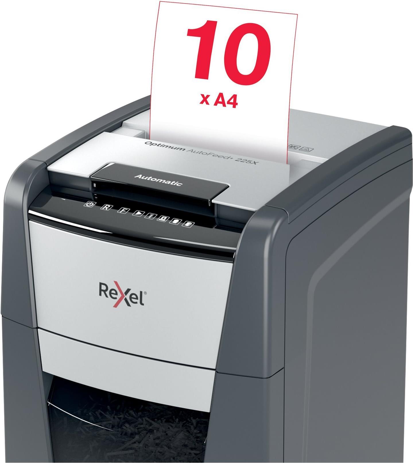 Rexel Optimum AutoFeed+ 225X Aktenvernichter Kreuzschnitt P-4 60 l Schwarz, Grau
