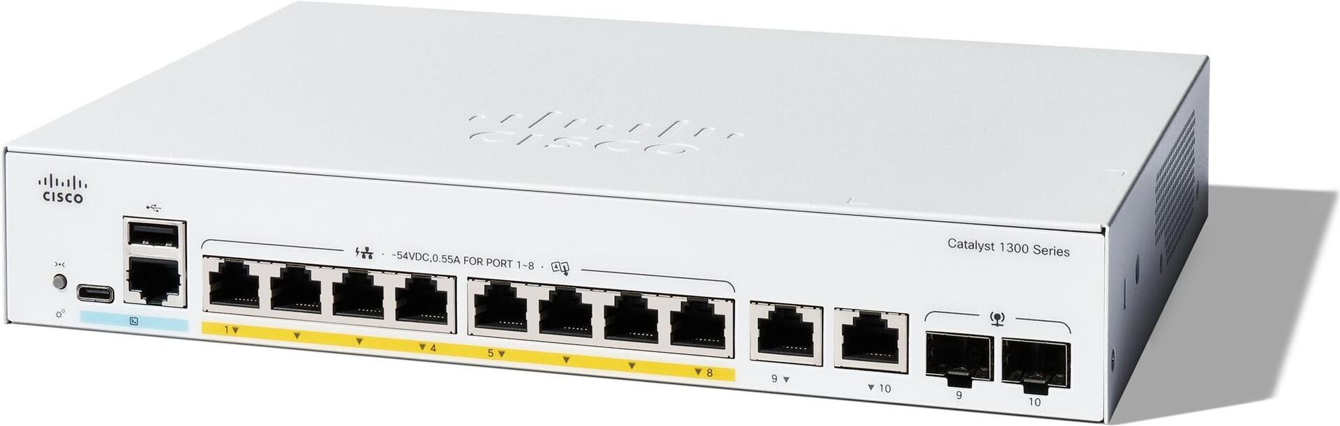 Cisco Catalyst 1300-8FP-2G シスコ PoE Cisco Catalyst 1300 Series 8 Port PoE+ Switch - C1300-8FP-2G