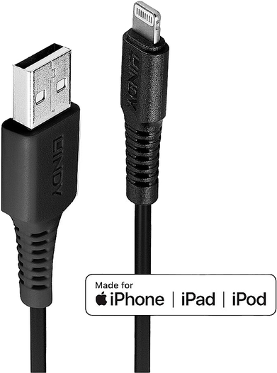 Lindy 1m USB an Lightning Kabel, schwarz Lade- und Sync-Kabel für iPhone, iPad & iPod (31320)