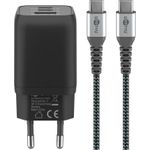 Goobay USB-C Schnellladegerät Nano PD GaN 65 Watt Textilkabel schwarz 1x USB-A (70180)