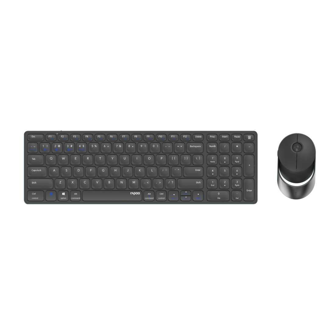 Rapoo 9750M Tastatur-Maus-Bundle RF Wireless + Bluetooth QWERTZ Grau