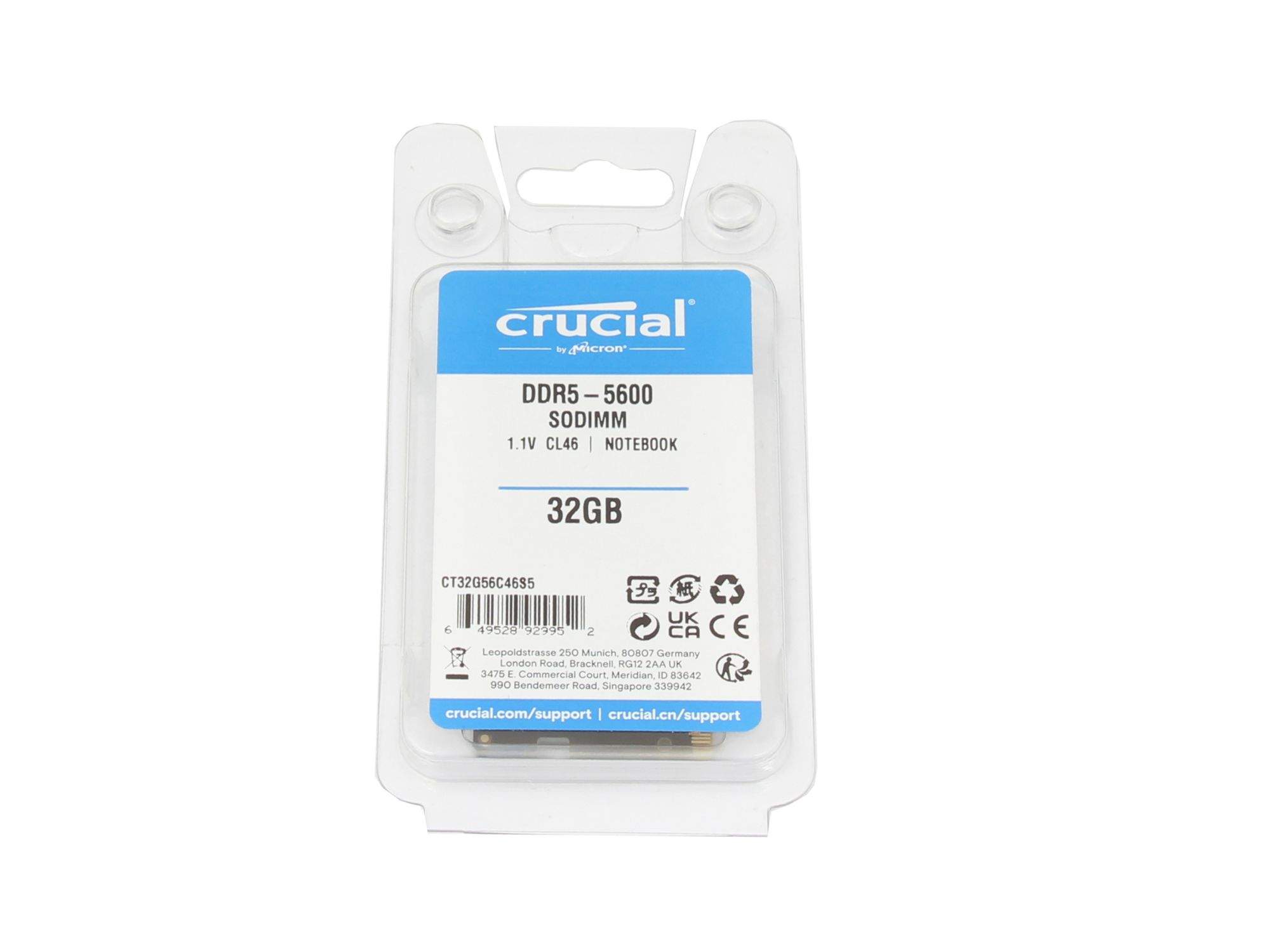 Crucial CT32G56C46S5 DDR5 32 GB RAM 5600 MT/s SO-DIMM Schwarz