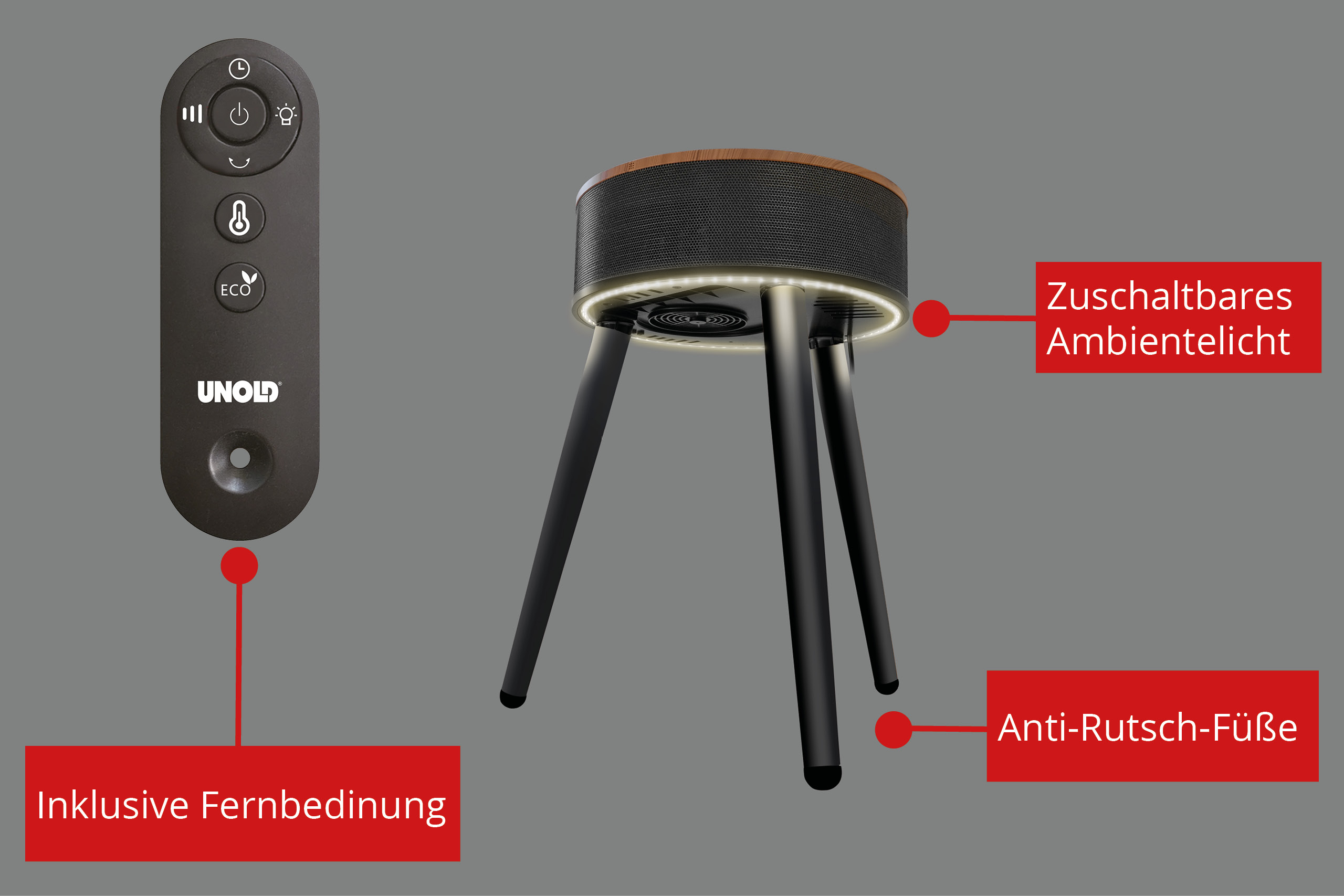 Unold Heizlüftertisch Henry 86545 Keramik 2000 W 30 m² Schwarz Braun