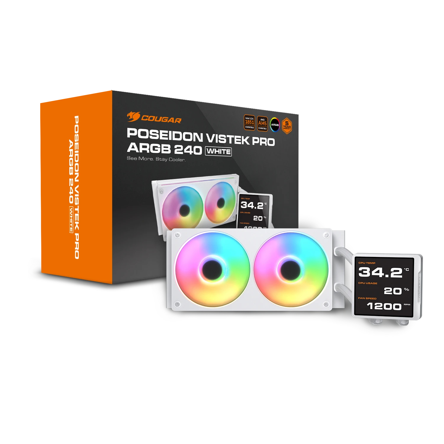 Cougar Poseidon Vistek Pro 240 ARGB All-in-One-Wasserkühlung 240 mm Weiß