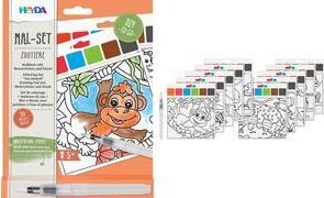 HEYDA Wasserfarben-Malset "Zootiere", 10 Motive Format: 150 x 180 mm, im Block integrierte Wasserfarben, - 1 Stück (204870754)