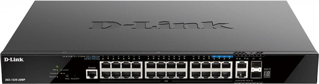 D-Link DGS-1520-28MP/E Managed Switch 28 Ports L3 Smart PoE+ Schwarz