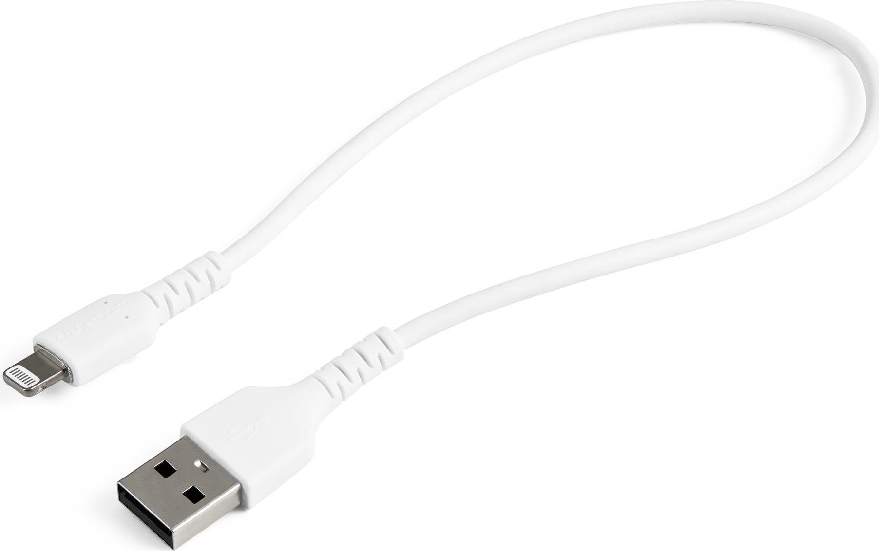 StarTech.com 12inch/30cm Durable White USB-A to Lightning Cable, Rugged Heavy Duty Charging/Sync Cable for Apple iPhone/iPad MFi Certified (RUSBLTMM30CMW) - Lightning-Kabel - USB (M) bis Lightning (M) - 30 cm - weiß - für Apple iPad/iPhone/iPod (Lightning)