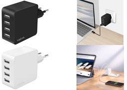 LogiLink USB-Steckdosenadapter, 4x USB-A, 24 Watt, schwarz Eurostecker, Eingang: 100-240V AC, 50/60 Hz 1A, - 1 Stück (PA0336)