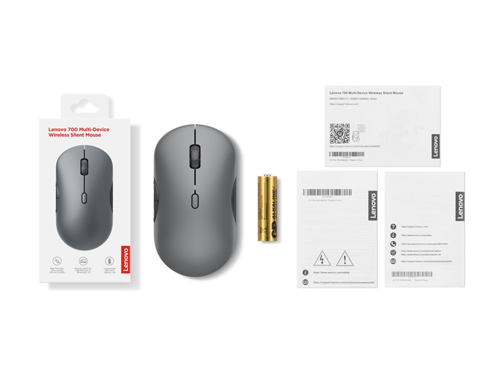 Lenovo 700 Multi-Device Wireless Silent Maus Bluetooth 5.3 2.4 GHz Luna Gray