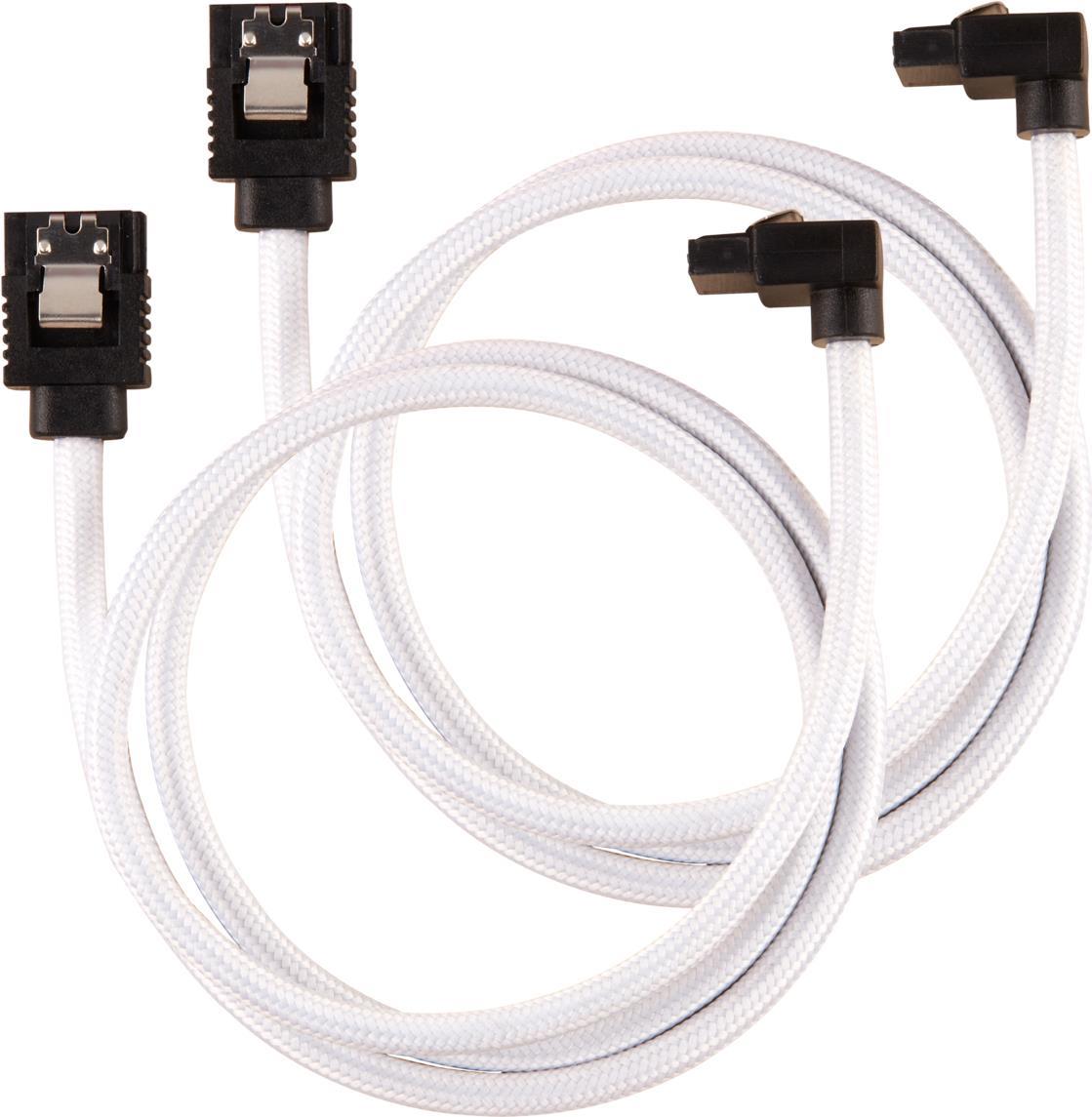 CORSAIR Premium Sleeved - SATA-Kabel - Serial ATA 150/300/600 - SATA (M) straight, latched bis SATA (M) rechtwinklig - 60cm - weiß (Packung mit 2) (CC-8900283)