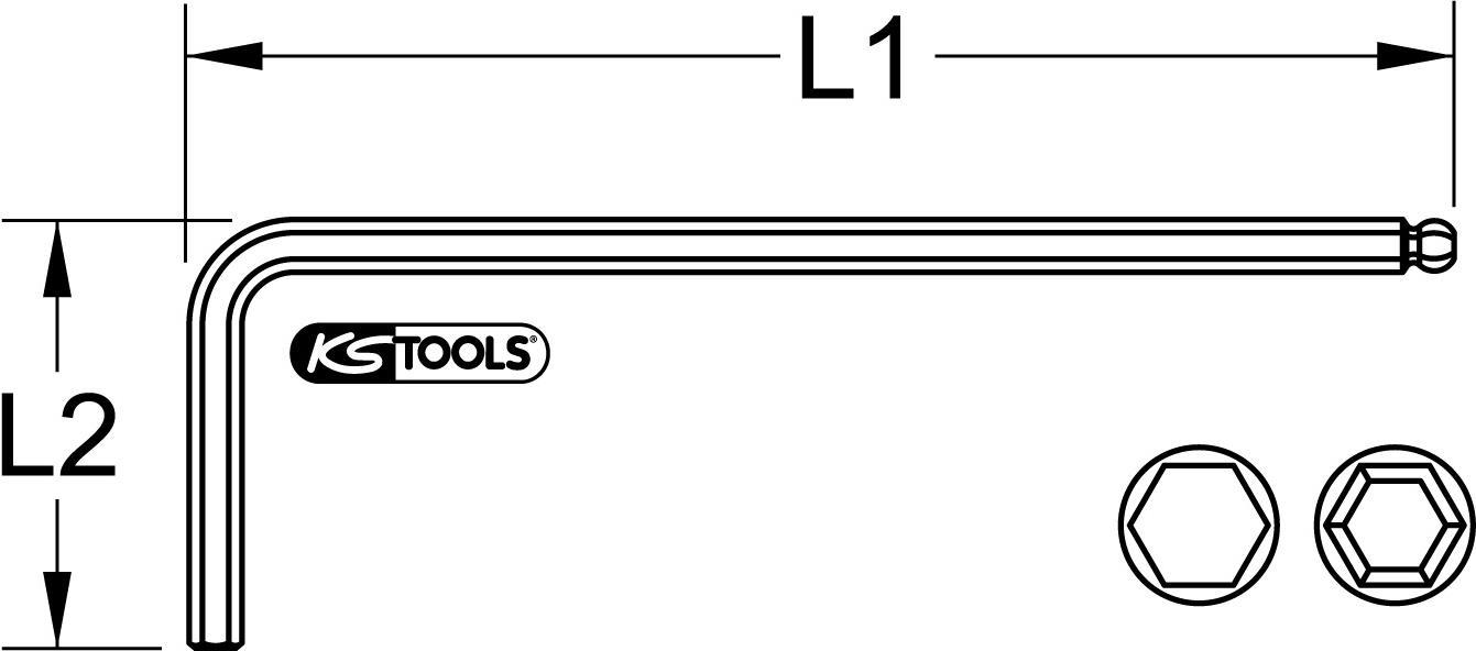 KS TOOLS Werkzeuge-Maschinen GmbH Kugelkopf-Innensechskant-Winkelstiftschlüssel phosphatiert, XL, 1/8" (151.3024)