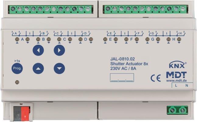 MDT - Jalousieaktor 8-fach 8TE REG 10A für Rollladenmotoren 230VAC bis 600W (JAL-0810.02)