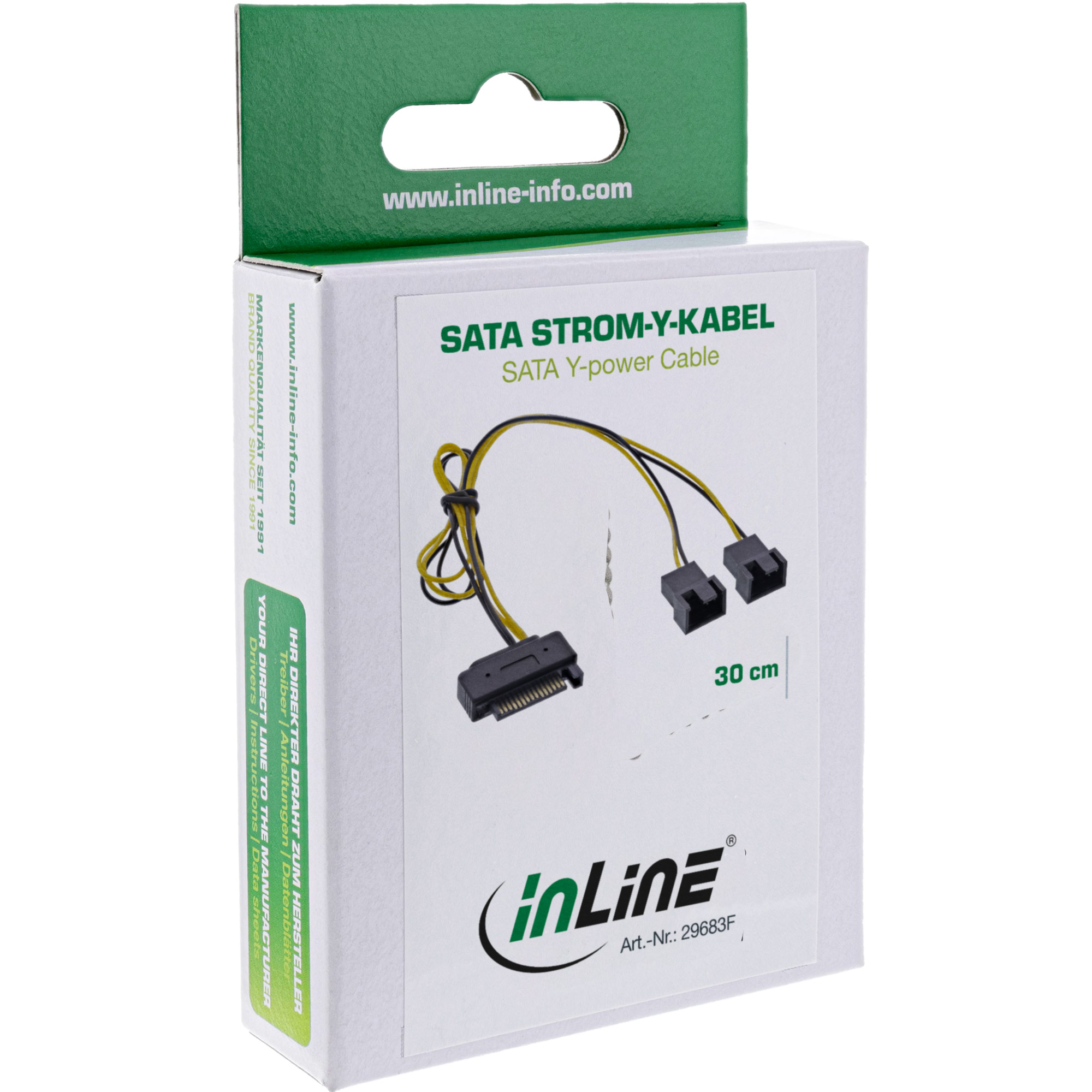 InLine SATA Strom-Y-Kabel, SATA Buchse an 2x Lüfter (2-polig) Stecker, 0,3 m, Schwarz/Gelb