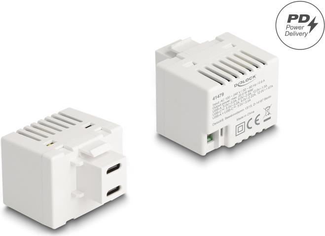 Delock 41479 - Keystone Lademodul 2x USB Type-C PD 20 W weiß (41479)