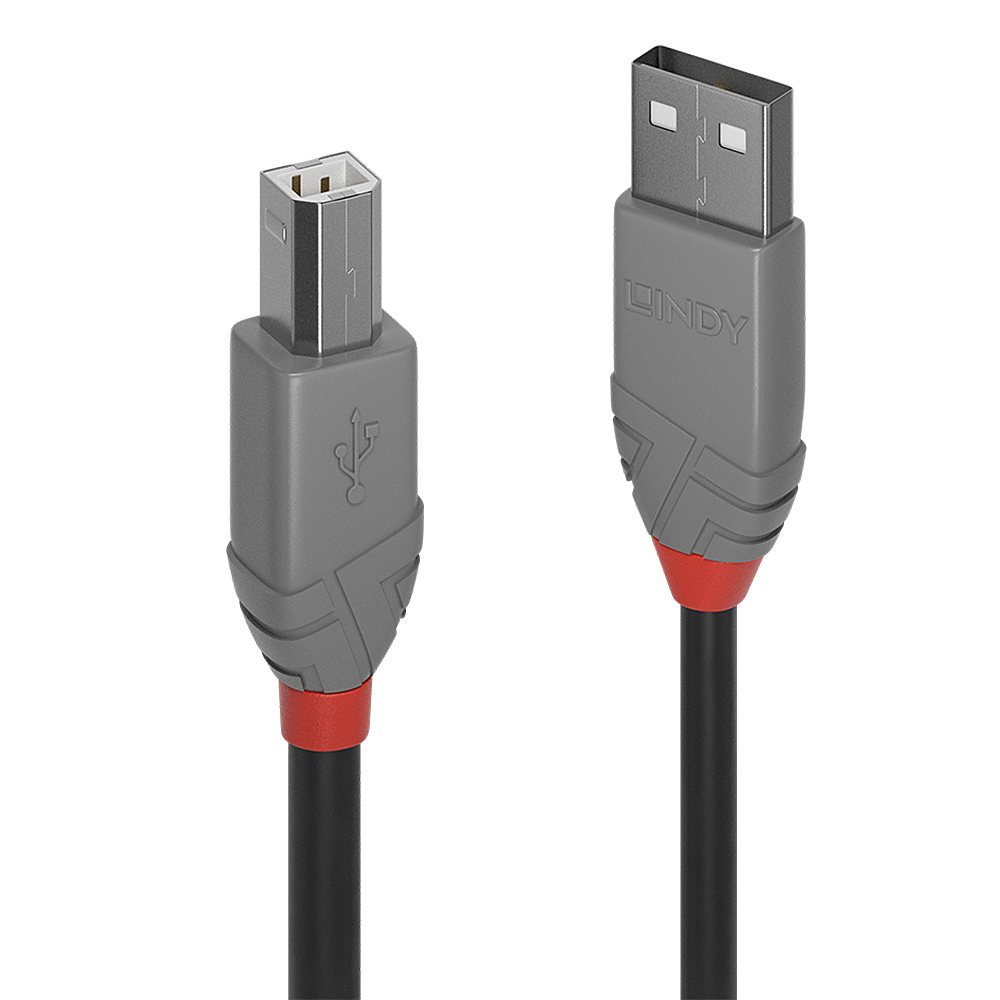 Lindy 2m USB 2.0 Typ A an B Kabel, Anthra Line USB Typ A Stecker an B Stecker (36673)