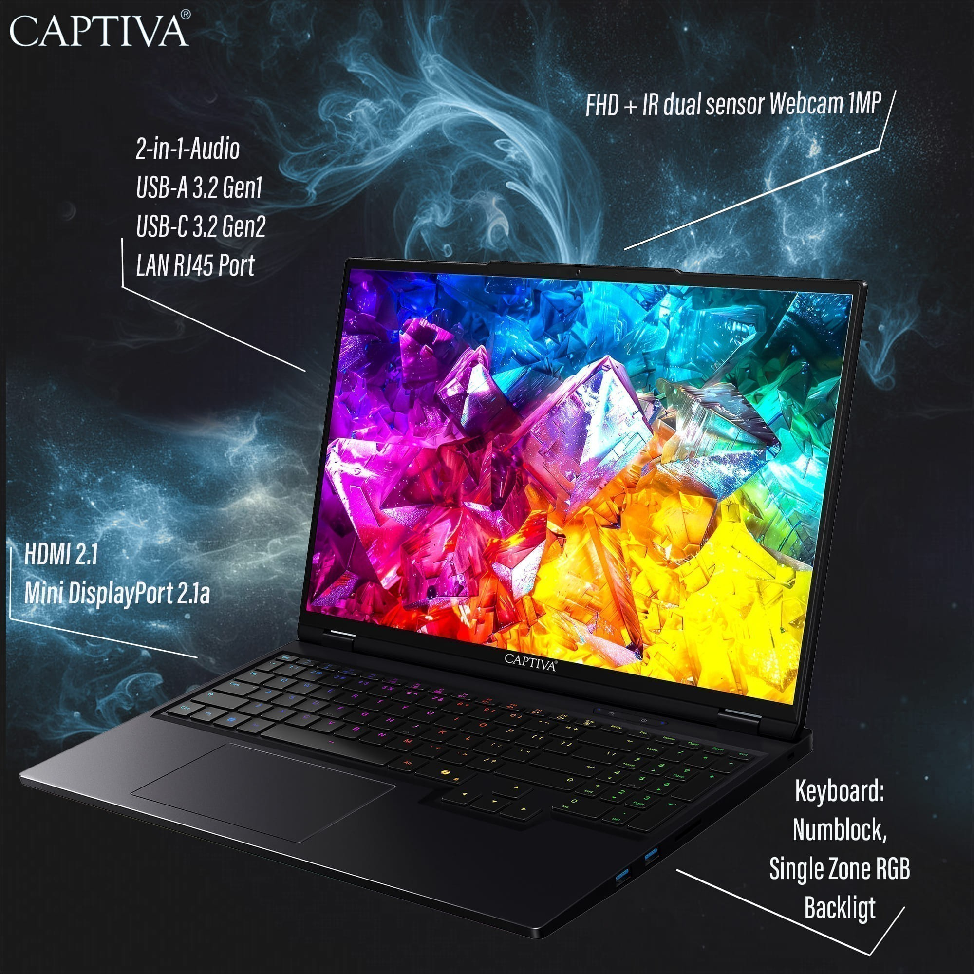 Captiva Ultimate Gaming R97-921CH 16" Gaming-Notebook AMD Ryzen 9 9955HX 64 GB RAM 2 TB SSD NVIDIA GeForce RTX 5090 Schwarz