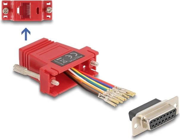 Delock D-Sub 15 Pin Buchse zu RJ45 Montagesatz rot (67112)