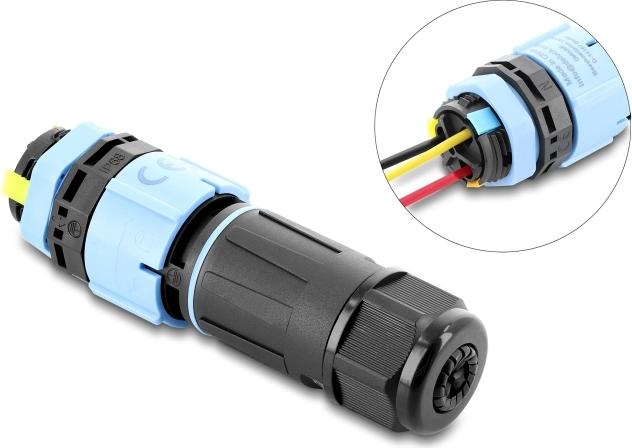 Delock Kabelverbinder mit Bajonettverschluss 3 Pin Stecker zu Buchse mit Gehäuse zum Einbau, IP68 wasserdicht für Kabeldurchmesser 5 (87250)
