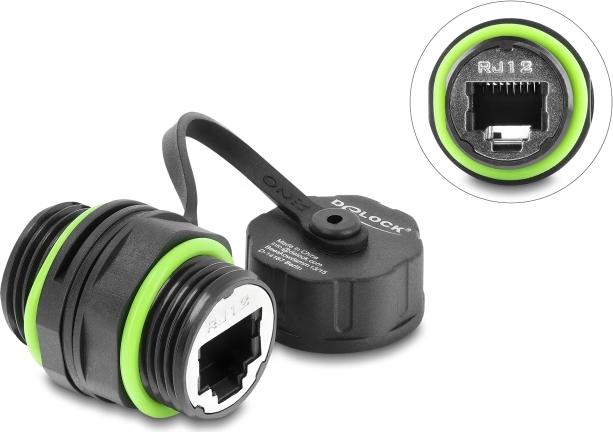 Delock Kabelverbinder RJ12 Buchse zu RJ12 Buchse mit M20 x 1,5 mm Gewinde und Verschlusskappe IP68 staub- und wasserdicht (87175)