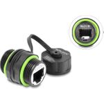Delock Kabelverbinder RJ12 Buchse zu RJ12 Buchse mit M20 x 1,5 mm Gewinde und Verschlusskappe IP68 staub- und wasserdicht (87175)