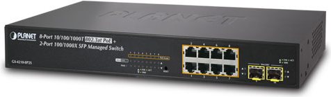PLANET 8-PORT MANAGED SWITCH PLANET 8-Port 10/100/1000T 802.3at PoE, + 2-Port 100/1000X SFP Managed Switch (GS-4210-8P2S)