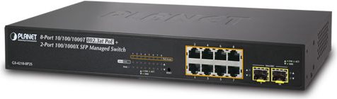 PLANET 8-PORT MANAGED SWITCH PLANET 8-Port 10/100/1000T 802.3at PoE, + 2-Port 100/1000X SFP Managed Switch (GS-4210-8P2S