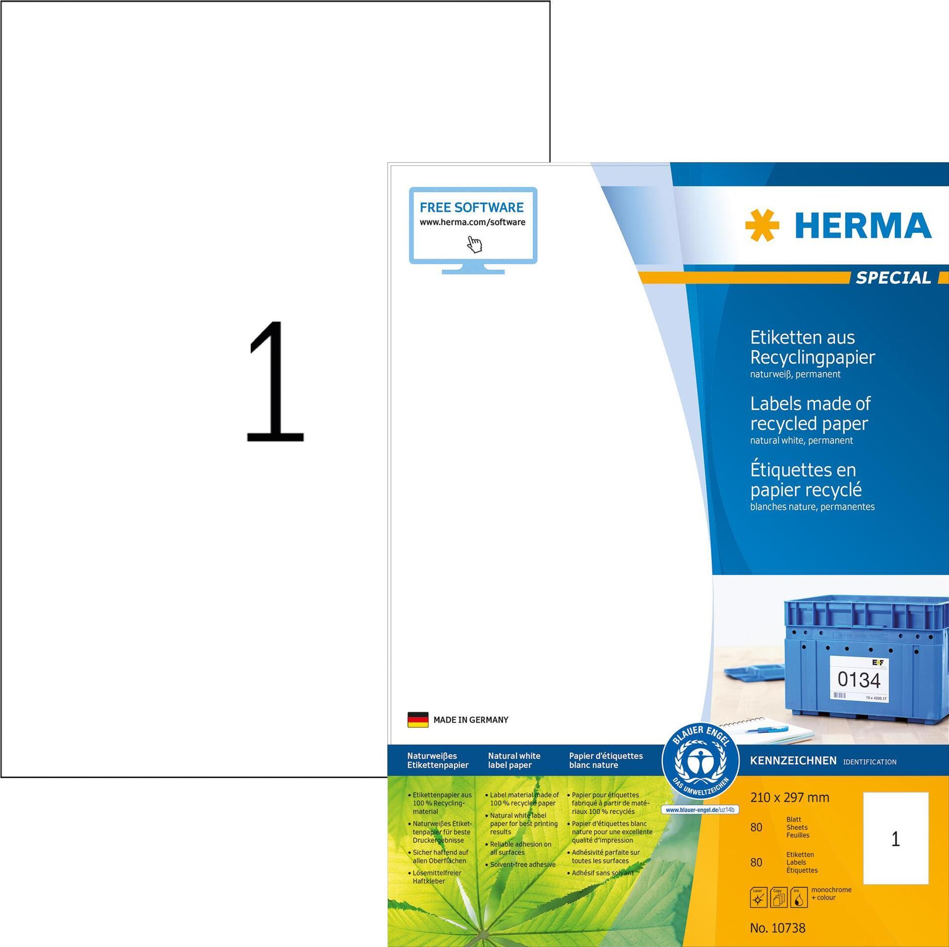HERMA Etiketten A4 210x297     mm Rec.Blauer Engel   80