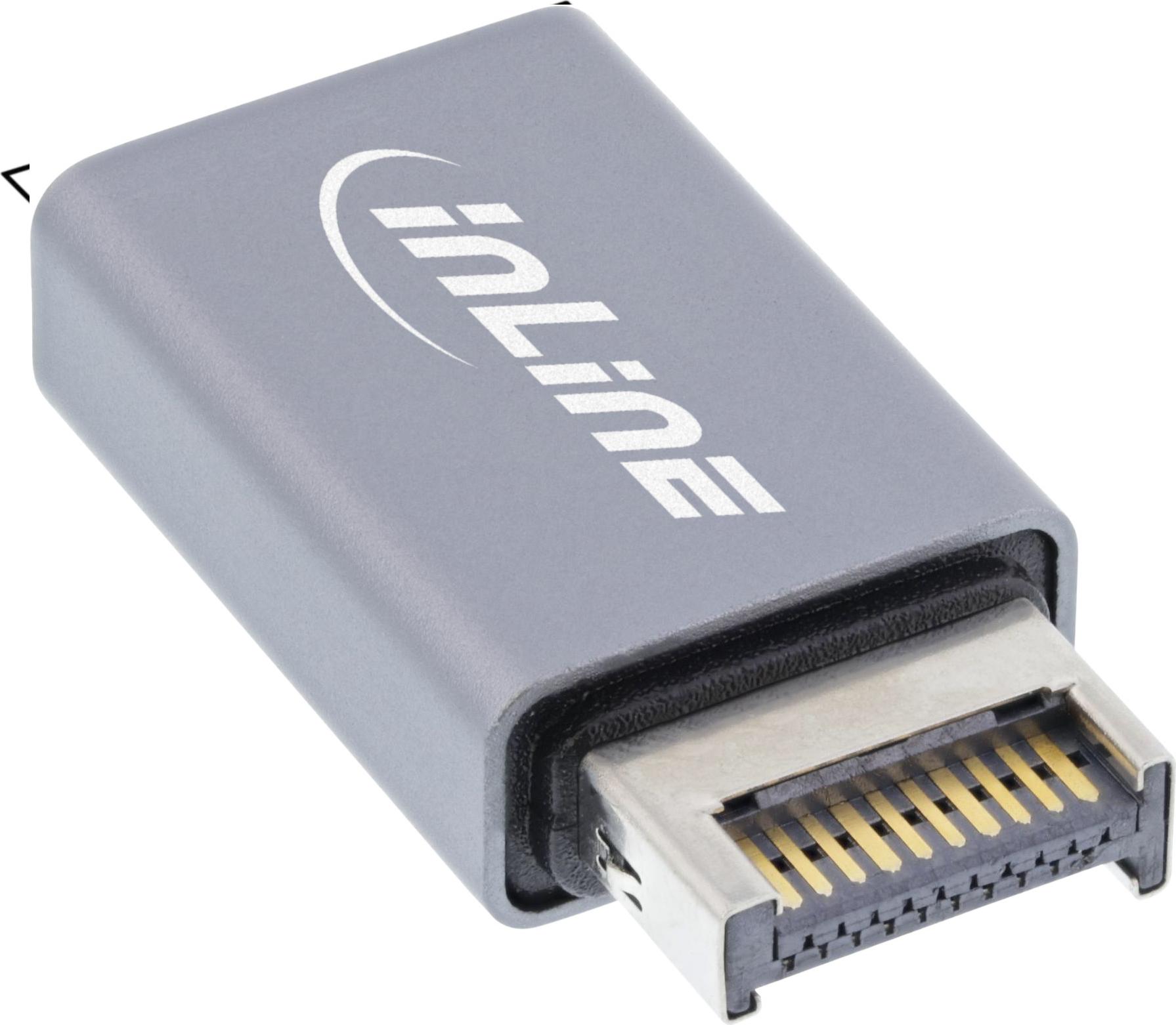 InLine USB 3.2 Adapter intern USB-E Frontpanel zu USB-A Buchse Grau