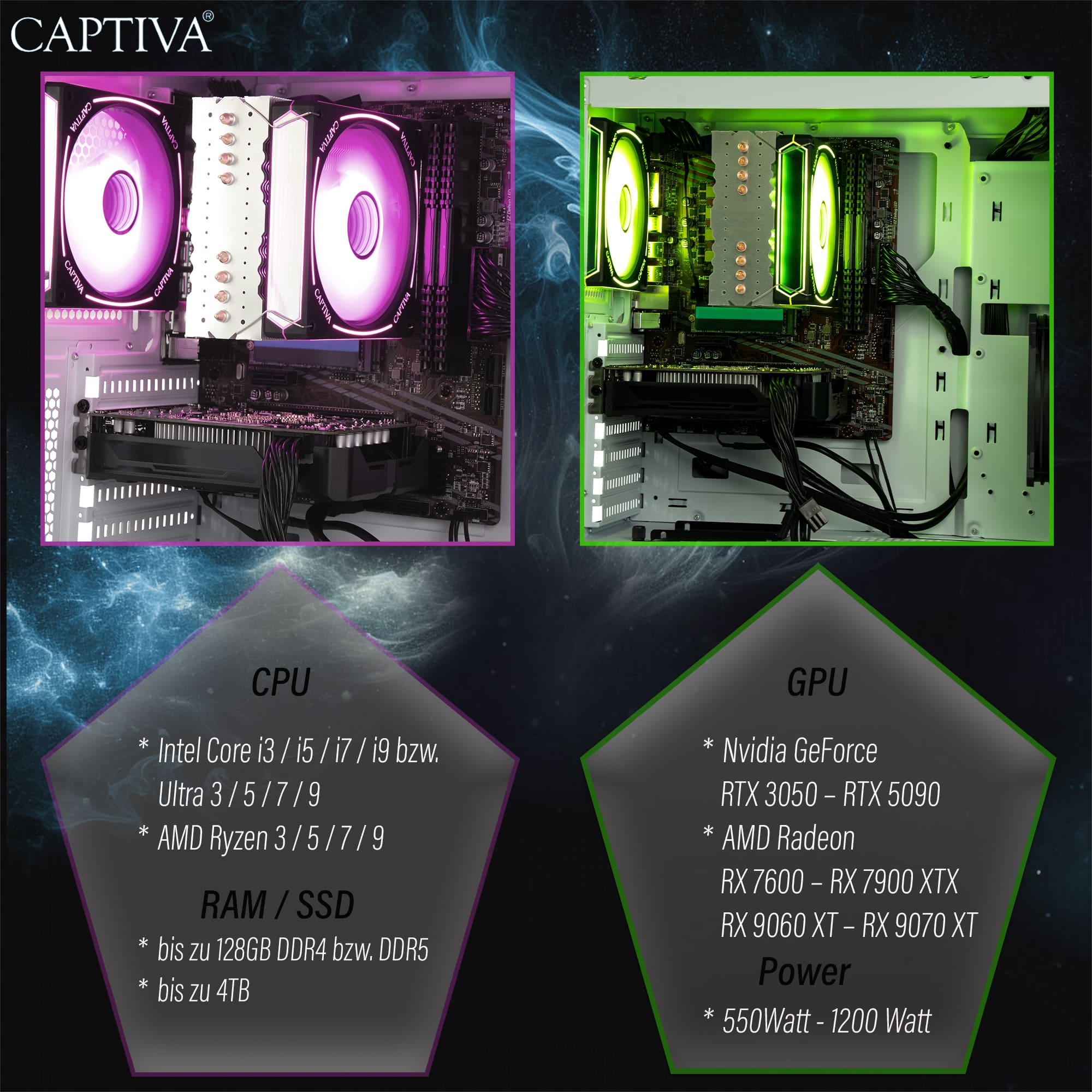 Captiva Advanced Gaming R98-797 Desktop-PC Ryzen 5 5500 RTX 5060 Ti 16 GB RAM 1 TB SSD Windows 11 Home Weiß