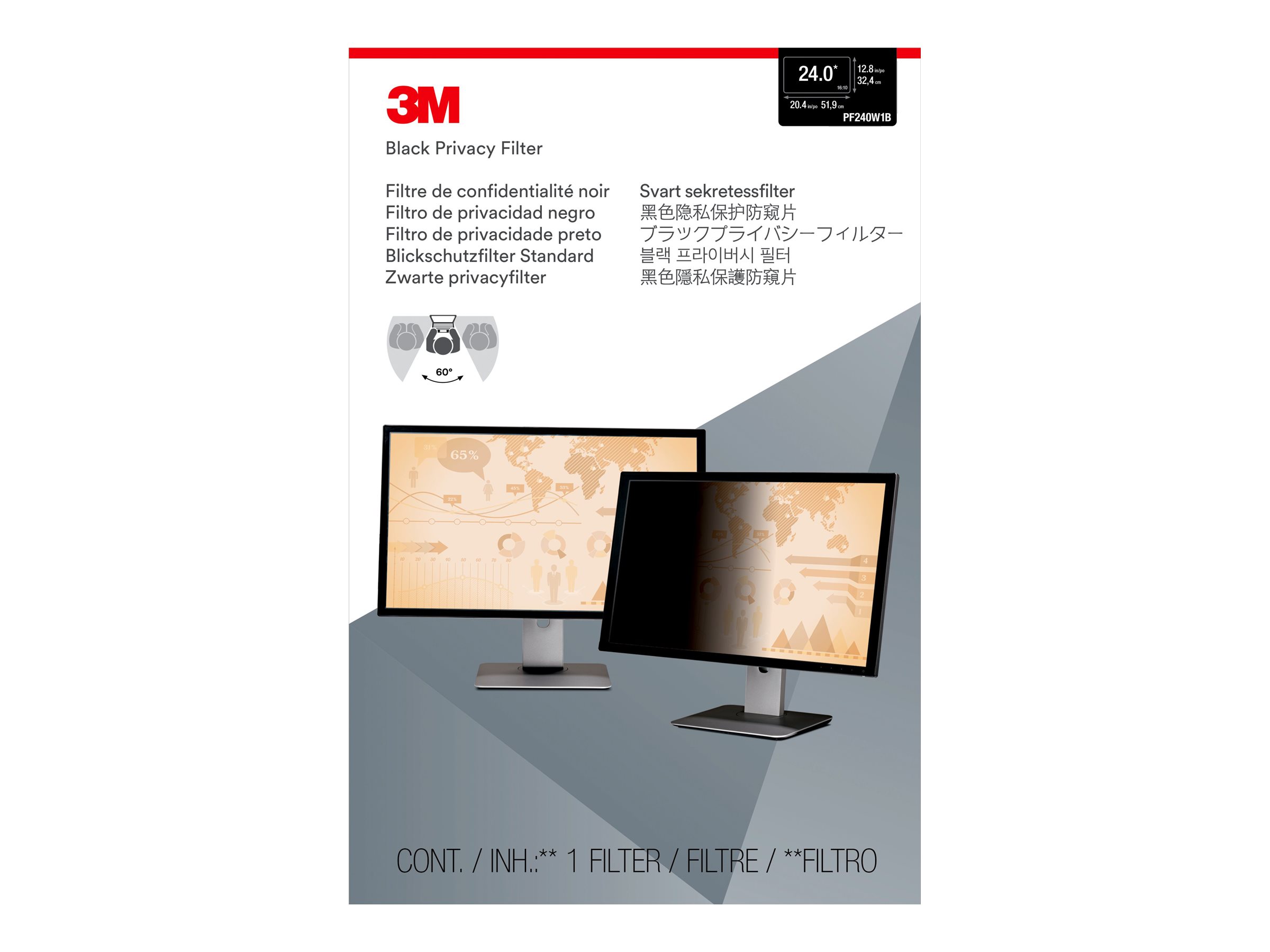 3M PF240W1B 24" Blickschutzfilter Schwarz