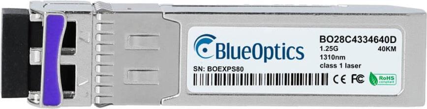Calix 100-04063 kompatibler BlueOptics cSFP Transceiver für Singlemode Gigabit Highspeed Datenübertragungen in Glasfaser Netzwerken. Unterstützt Gigabit Ethernet, Fibre Channel oder SONET/SDH Anwendungen in Switchen, Routern, Storage Systemen und ähnliche (100-04063-BO)
