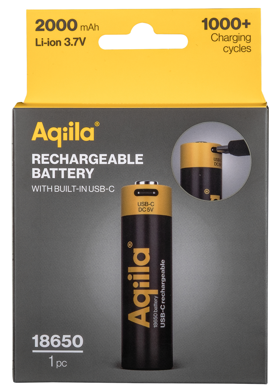 Aqiila Akku USB-C 18650 Li-Ion 3,7 V 2000 mAh Schwarz, Gelb