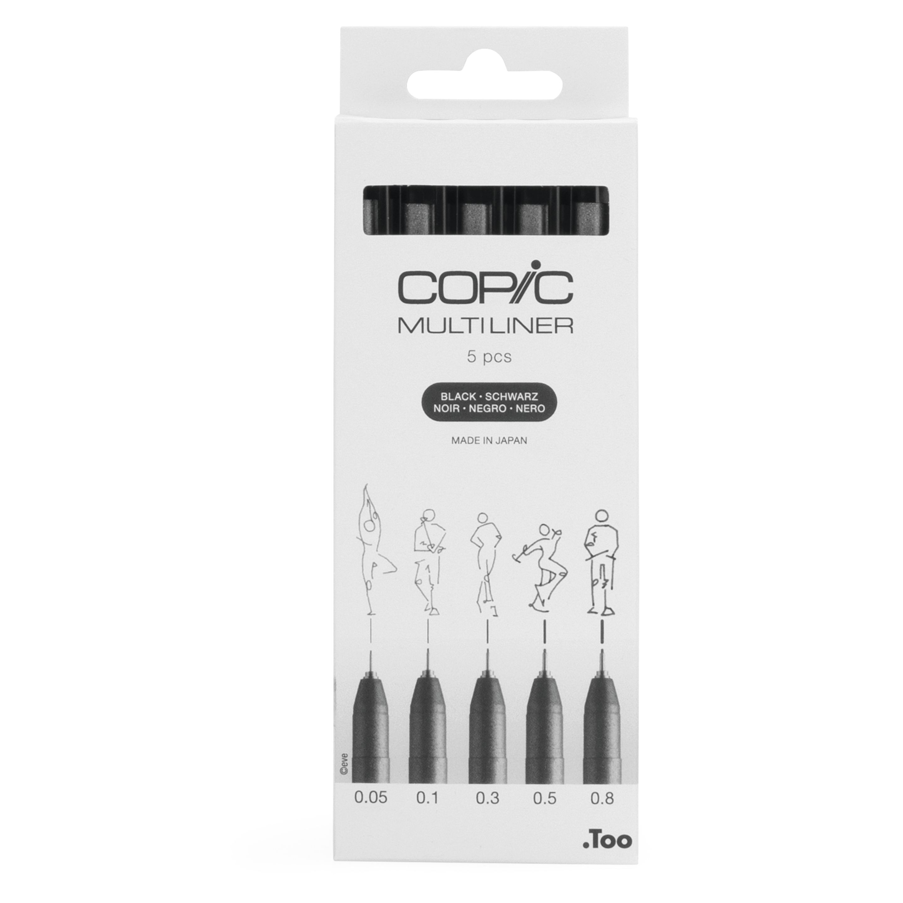 COPIC Multiliner Set Fineliner 0,05 + 0,1 + 0,3 + 0,5 + 0,8 mm Schwarz