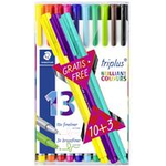 STAEDTLER Fineliner triplus, 10 + 3 GRATIS im Etui Strichstärke: 0,3 mm, dreieckig, DRY SAFE, Schaft silber / - 1 Stück (334 TB13)