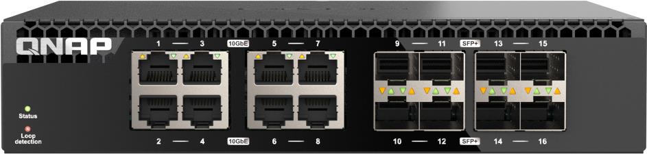 QNAP QSW-3216R-8S8T. Switch-Typ: Unmanaged, Switch-Ebene: L2. Basic Switching RJ-45 Ethernet Ports-Typ: 10G Ethernet (100/1000/10000), Anzahl der basisschaltenden RJ-45 Ethernet Ports: 16. MAC-Adressentabelle: 16000 Eintragungen, Routing-/Switching-Kapazität: 320 Gbit/s. Netzstandard: IEEE 802.3, IEEE 802.3ab, IEEE 802.3ae, IEEE 802.3u, IEEE 802.3x, IEEE 802.3z. Netzstecker: AC-Eingangsbuchse. Rack-Einbau (QSW-3216R-8S8T)