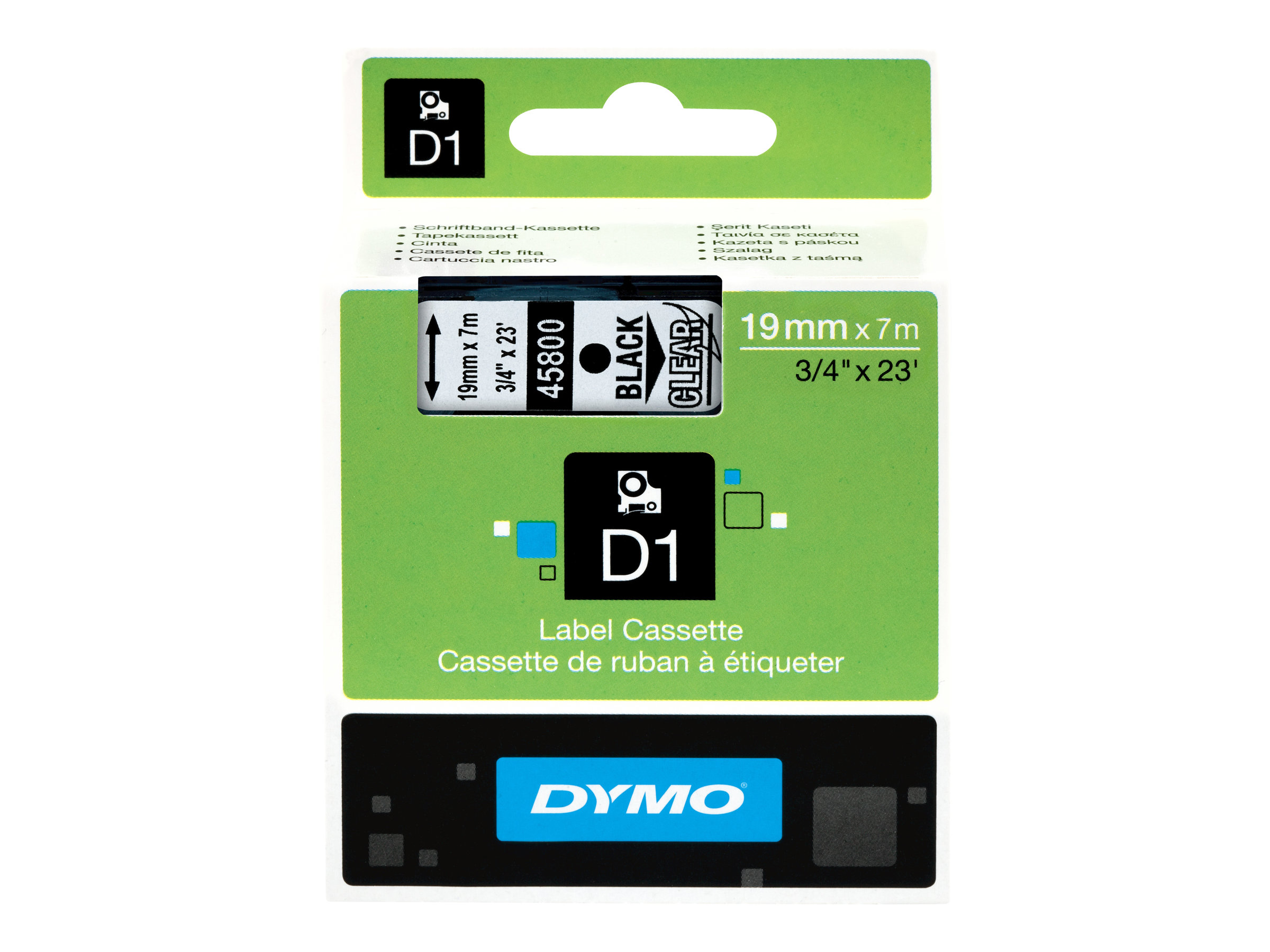 DYMO D1 Etikettenband 1,9 cm x 7 m Schwarz auf Transparent