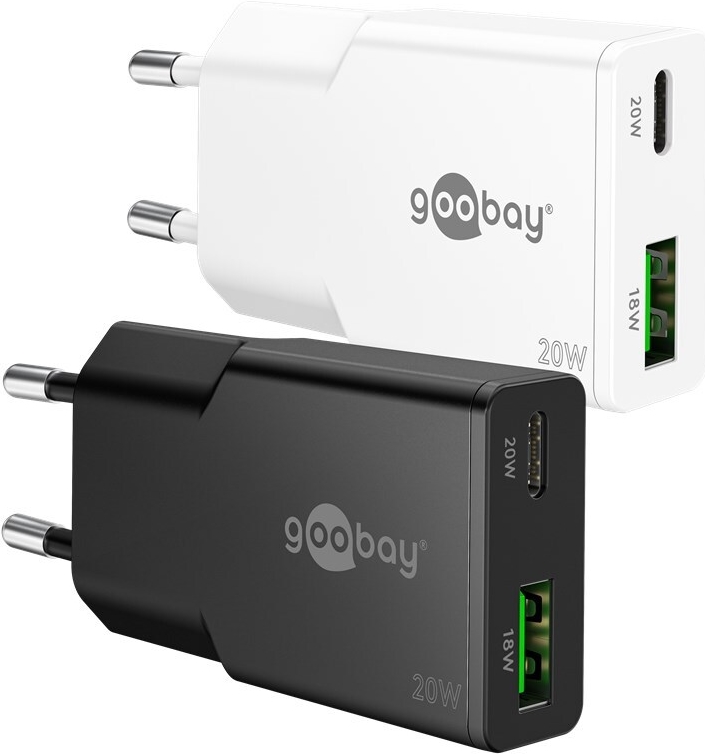 Goobay USB-C PD GaN Dual-Schnellladegerät Slim 20 W schwarz - 1x -Anschluss Power (75729)