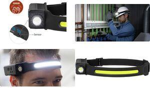 ANSMANN LED-Kopflampe HD240RS, 240 Lumen, wiederaufladbar schwarz, mit Sensor, COB- & Spot-LED, 5 Leuchtfunktionen, - 1 Stück (1600-0765)