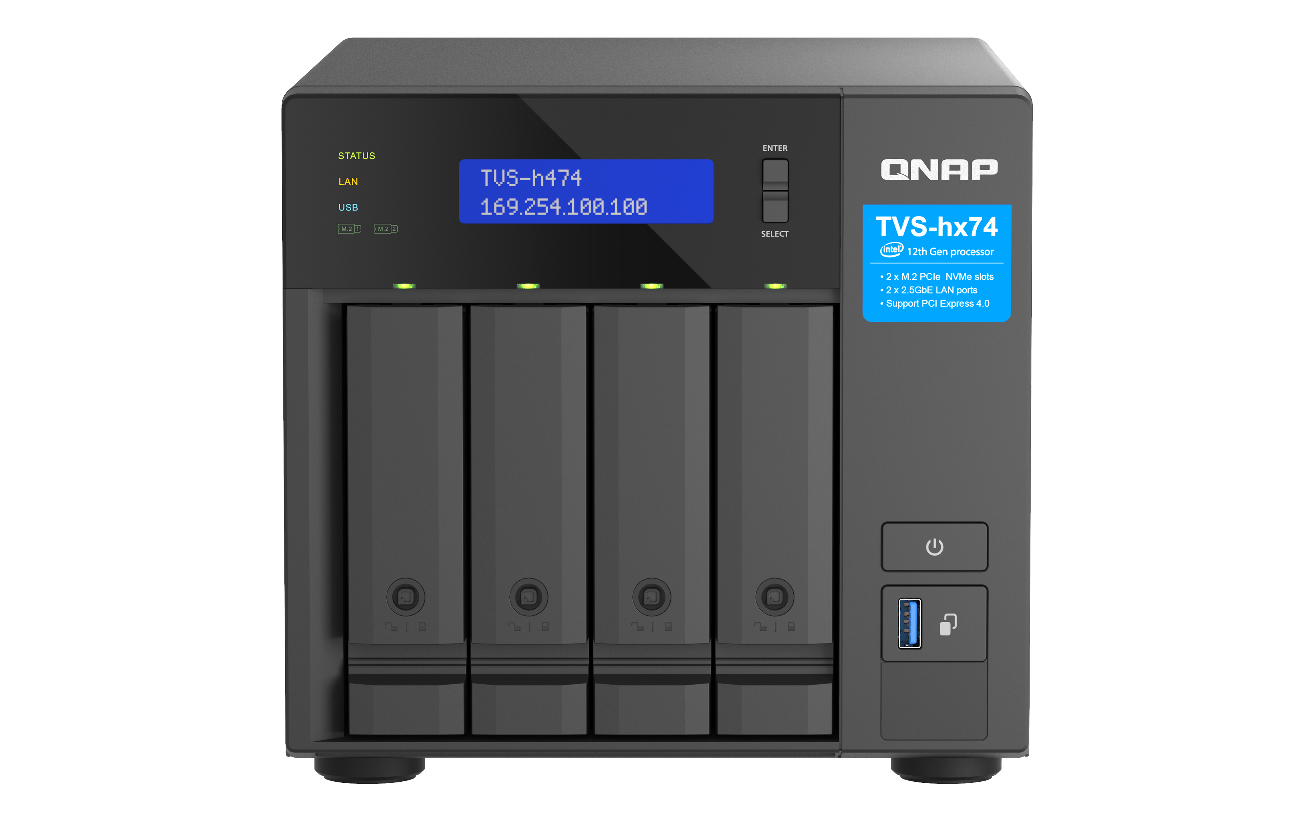 QNAP TVS-H474 NAS-Server Tower Intel Pentium Gold G7400 8 GB RAM Schwarz