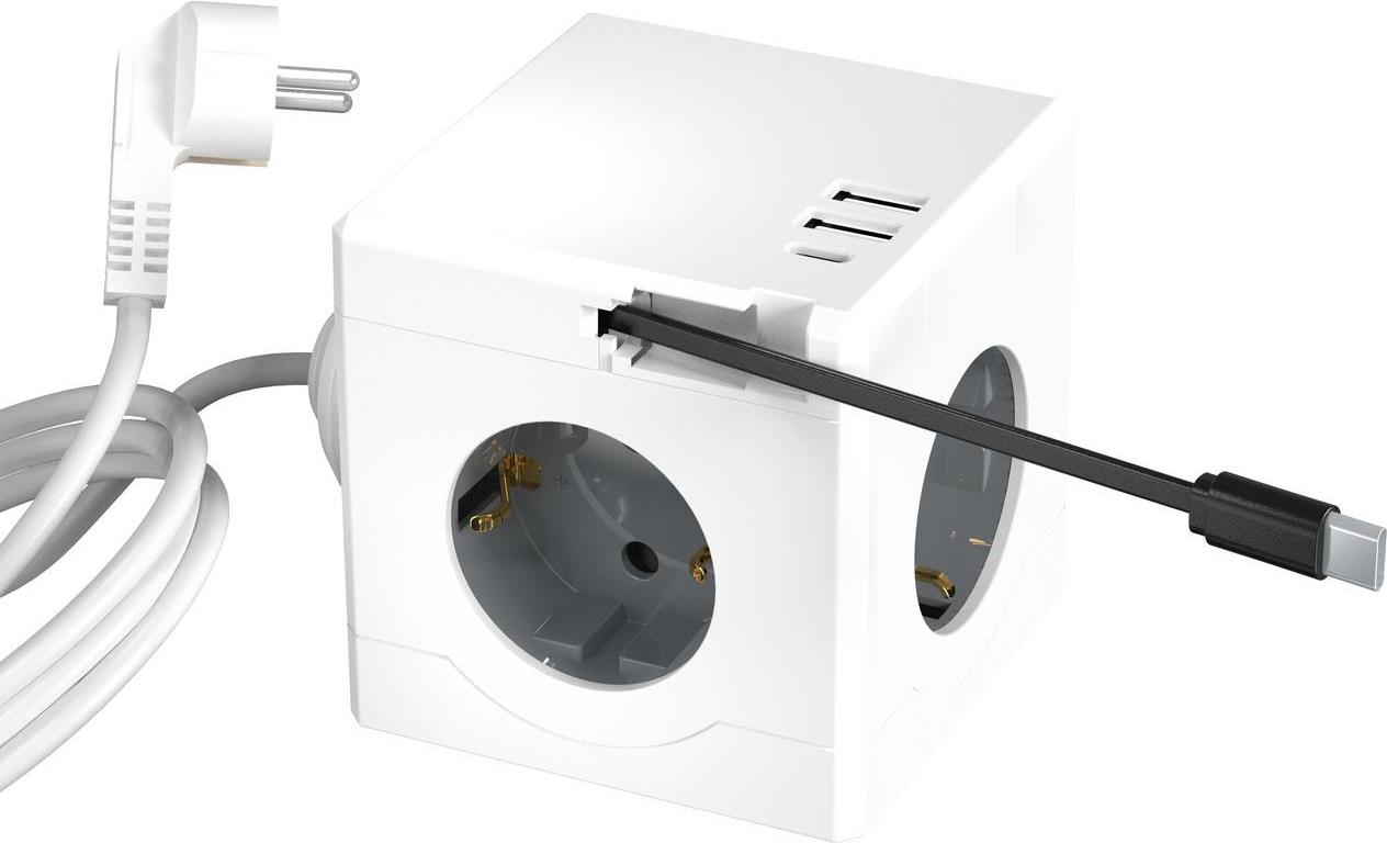 Image of MicroConnect Power Cube, 3 Schuko outlets, 1,5m cable White (MC-CUBE015ATUSBC)