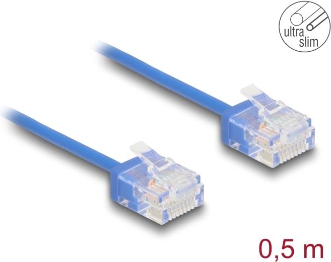 Delock RJ45 Netzwerkkabel Cat.6 UTP Ultra Slim 0.5 m blau mit kurzen Steckern (80779)