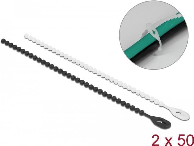 Delock Beaded - Kabelbinder-Kit - 18cm - Schwarz / Weiß (Packung mit 100) (19507)