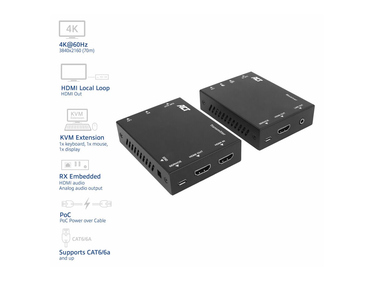 ACT AC7815 4K HDMI 2.0 KVM-Extender-Set CAT6A 70 m Schwarz
