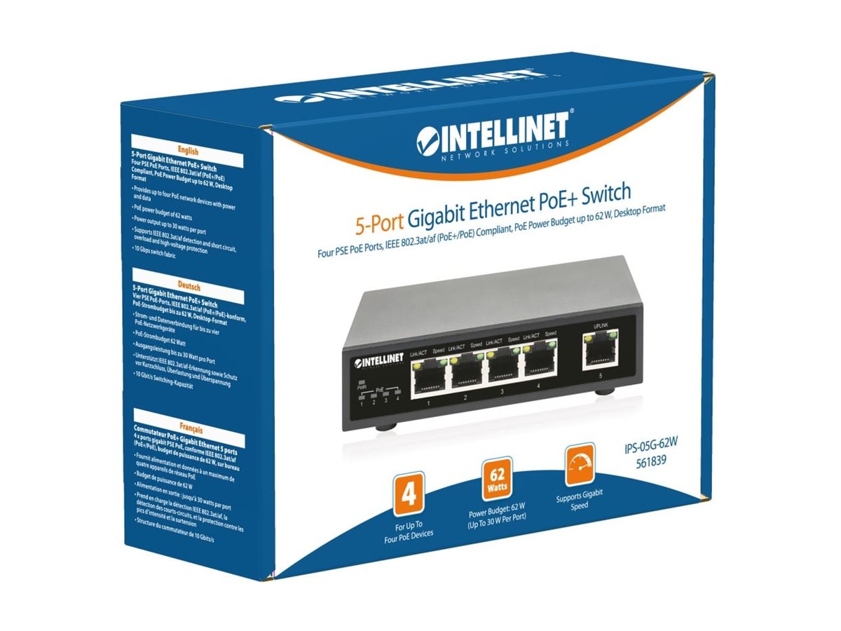 Intellinet 5-Port Gigabit Ethernet PoE+ Switch 62W Schwarz