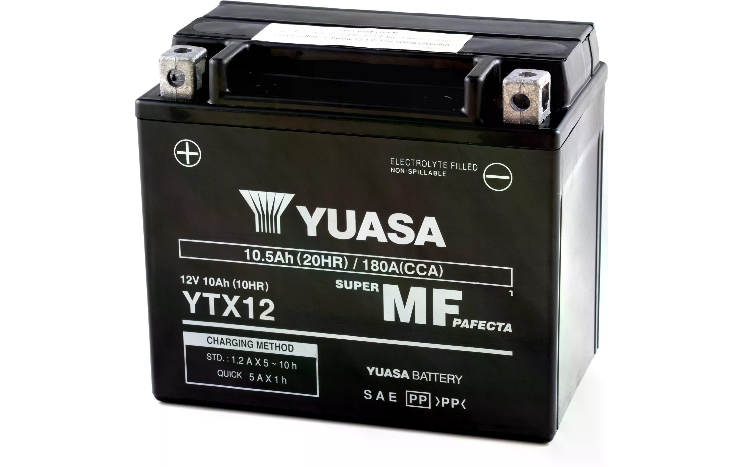 Yuasa YTX12 AGM Motorradbatterie 12V 10,5Ah 180A Schwarz