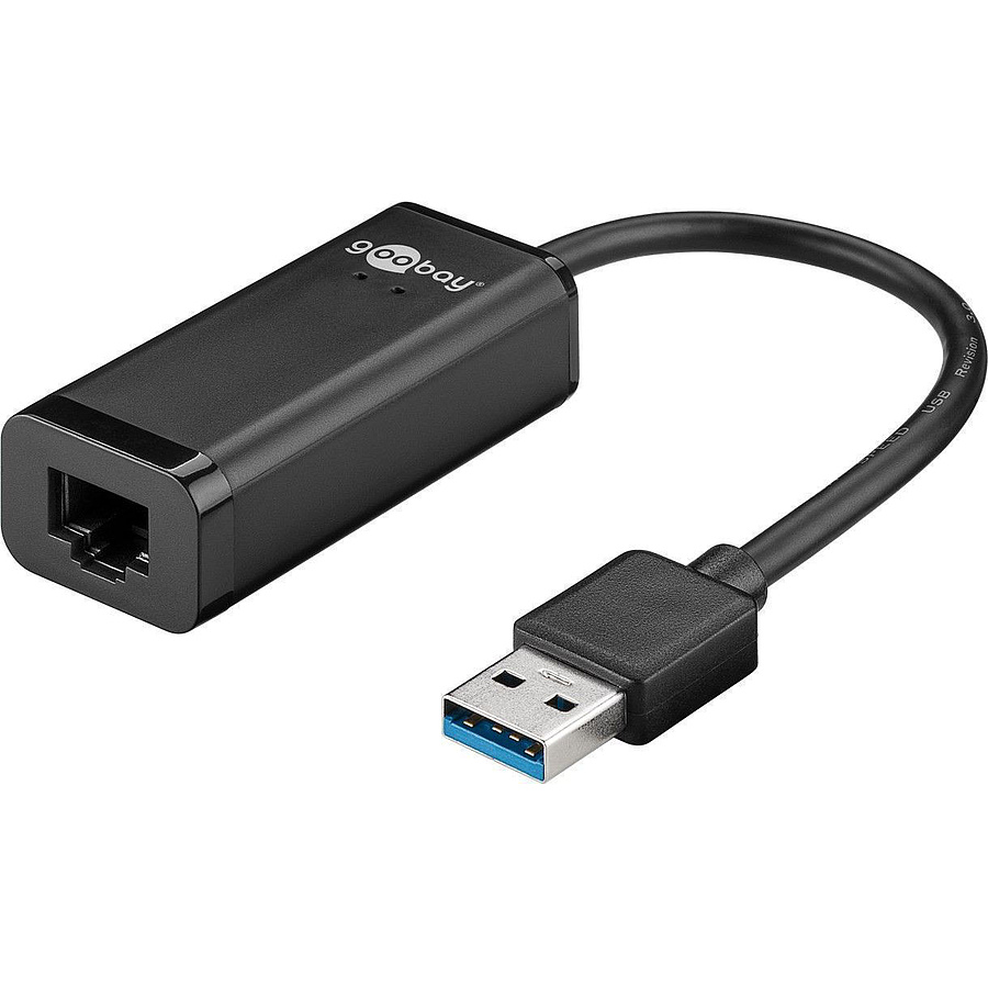 Goobay USB 3.0 Gigabit Ethernet Netzwerkkonverter, Schwarz, 0.1 m - zum Anschluss eines PC/MAC mit USB Anschluss an ein Ethernet Netzwerk (39038)