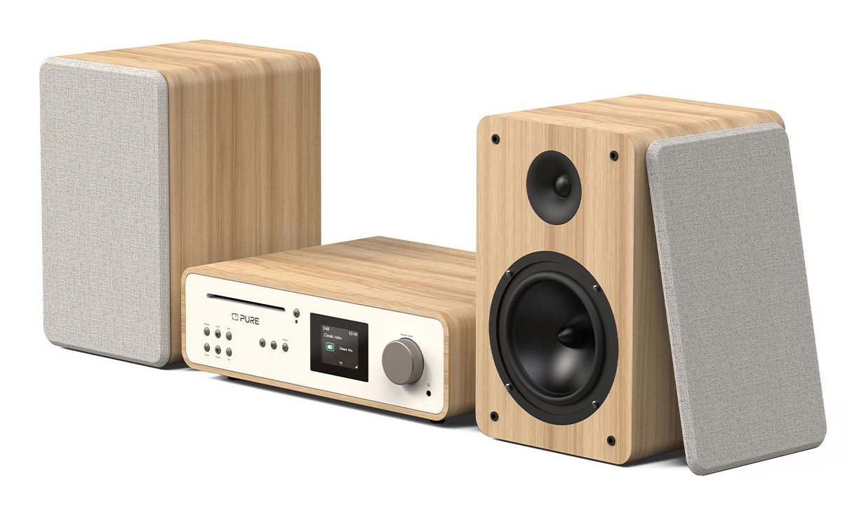 Pure Classic Stereo Audiosystem 100 W DAB+ FM CD Bluetooth WLAN Spotify Cotton White, Oak
