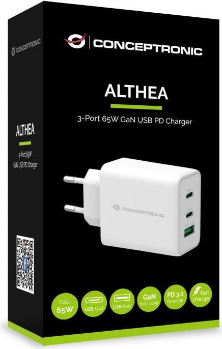 Conceptronic ALTHEA12W 3-Port 65W GaN USB PD Charger (ALTHEA12W)
