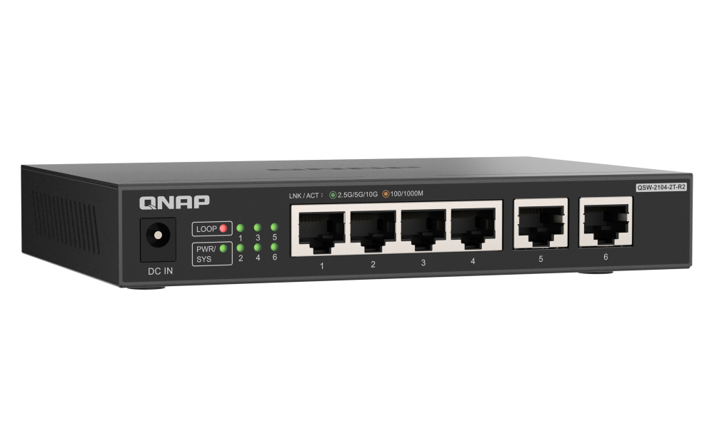 QNAP QSW-2104-2T-R2 Unmanaged Desktop Switch 4x 2.5GbE 2x 10GbE RJ-45 Schwarz