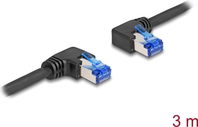 Delock RJ45 Netzwerkkabel Cat.6A S/FTP rechts links gewinkelt 3 m schwarz (80466)